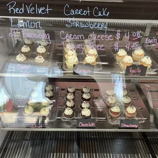 Red velvet, carrot, lemon, chocolate, vanilla, strawberry cupcakes