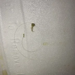 Crab cake with a piece of human hair