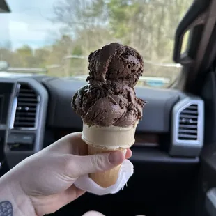 Chocolate moose track on a regular cone
