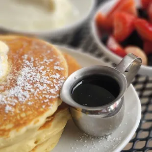 GF pancakes with berry bowl w/homemade whipcream!