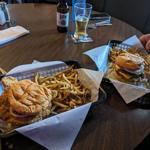 Breaded tenderloin and a double smash burger