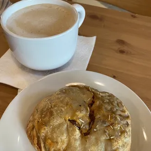 Chai with Vegan Pizza Handpie from local bakery