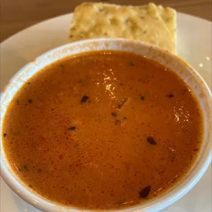 Tomato bisque with warm focaccia