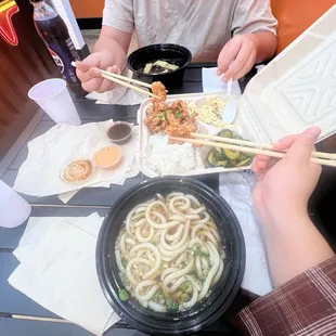 Tempura udon and Sesame chicken
