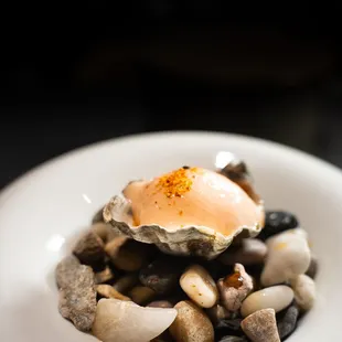 Kumamoto Oyster with chili vinaigrette &amp; blood orange foam