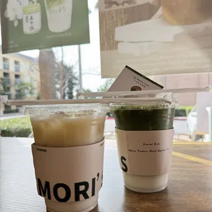 Jasmine green fresh milk tea 50% sweet (left) and Uji matcha latte 50% sweet (right)
