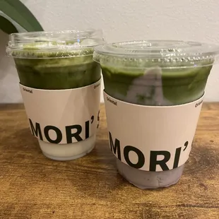 taro fresh milk with uji matcha and creamy matcha jasmine milk tea