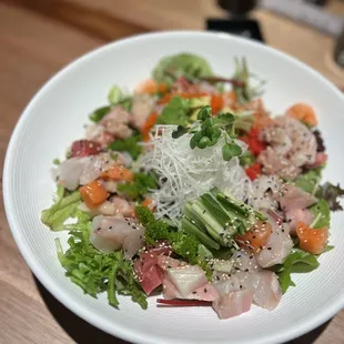 Sashimi salad bowl ($27). Comes with rice. Very generous amount and great for two people.