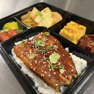 Unagi Kabayaki
 Japanese Slow Roasted Freshwater Eel, glazed with sweet soy-based sauce, paired with Tamagoyaki and croquette