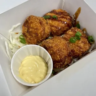 KOROKKE
 Homemade sweet potato croquette, drizzled with the Japanese sweet and savory sauce and served with mayo on the side