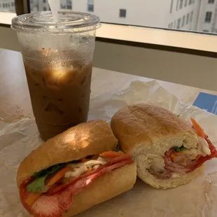 a sandwich and a drink