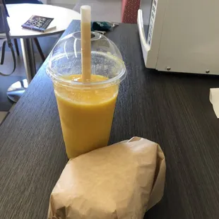Volcano smoothie and Veggie Haven Sandwich (in a bag)