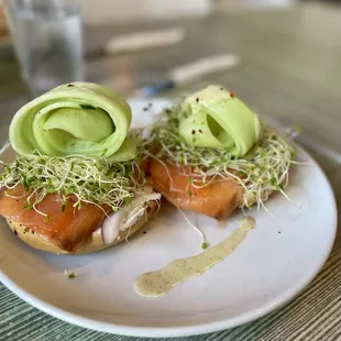 Smoked Salmon Bagel Choice of Bagel, Smoked Salmon, Dill Cream Cheese, Capers, Red Onions, Cucumbers, and Citrus Vinaigrette $14.75