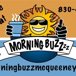 a smiling sun holding a cup of coffee