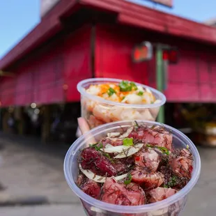 Fresh Hawaiian Salt poke and Hamachi poke