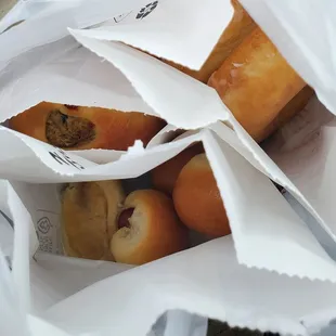 Mini Kolaches, Boudin kolache, and Glazed Donuts