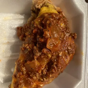 Classic with chili on top prior to reheating