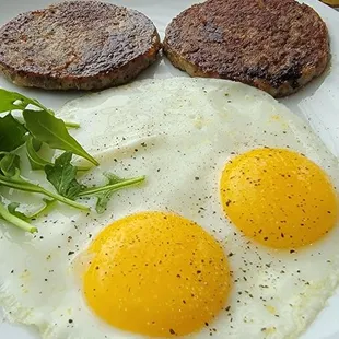 Sausage and sunny side up eggs