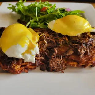 Short Rib Benedict. It wasn't quite as flavorful as we'd expect but temperature was perfect and so were the poached eggs