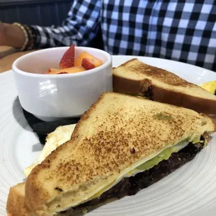 Mf'n Breakfast Sandwich with fruit