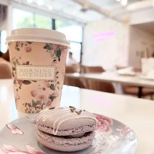 Rose latte and lavender macaron