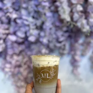 Iced Lavender Latte with oat.