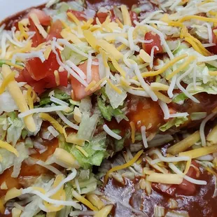 Enchiladas. Both the red and green chili are made fresh daily with delicious flavor and a touch of heat!