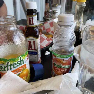 a variety of food items on a table