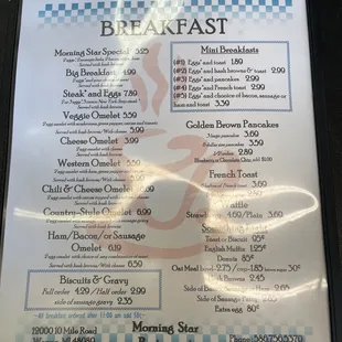 the breakfast menu for breakfast