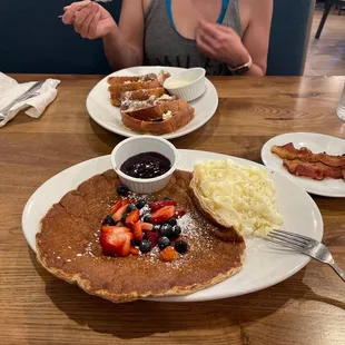 Oatmeal pancake and cinnamon swirl French toast