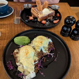 Pulled Pork Benedict and Churro French Toast