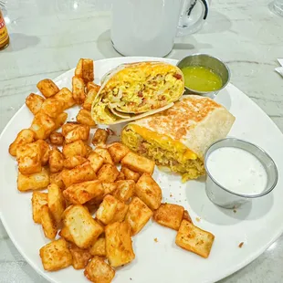 Breakfast Burrito and Diced Potatoes