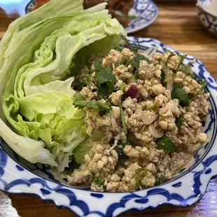 Laab salad- chicken  We didn&apos;t order it any extra hot and it was great the way it came.