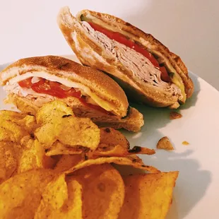 turkey on ciabatta and chips