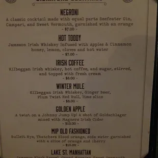 Cocktail list