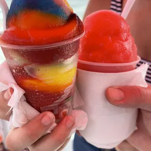 Rainbow and strawberry banana water ice.