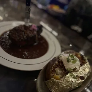 Hawaiian  pork chop &amp; loaded backed potato