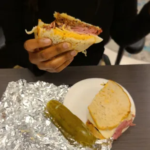 Combination sandwich with corned beef and pastrami