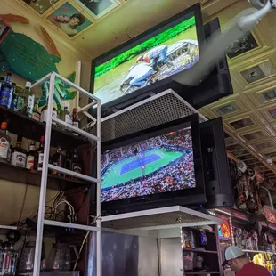 a television in a bar