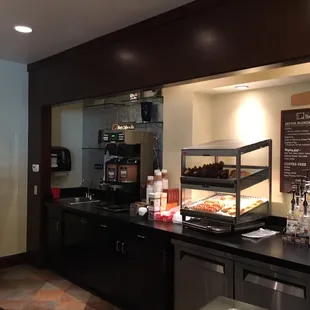 a buffet with a variety of food items