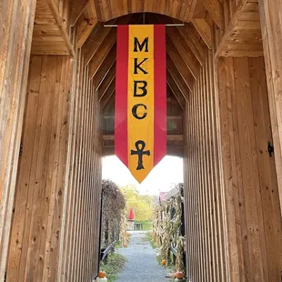 One of the menu entrances between the buildings leading to the back patio/lawn.