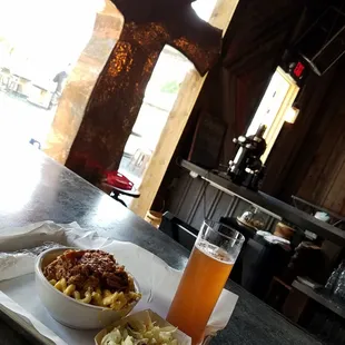 Loaded Mac n Cheese with a Raspberry Kolsch