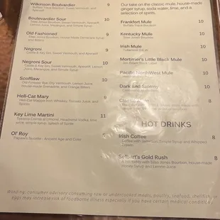 Cocktail menu