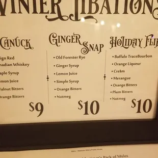 Seasonal drink list