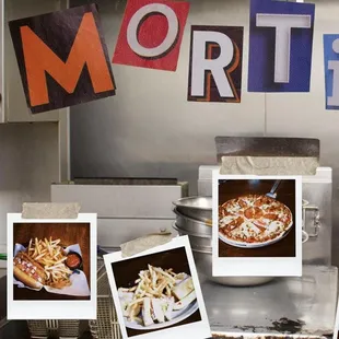 a pizza and french fries