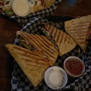 Chicken quesadillas and nachos