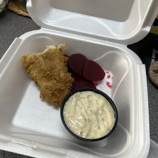 Leftover catfish, tartar sauce, pickled beets