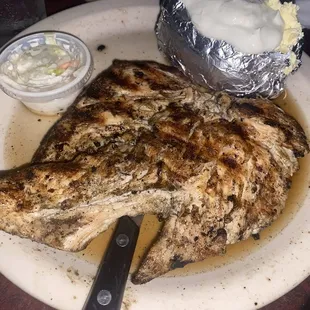Marinated chicken breast with baked potato