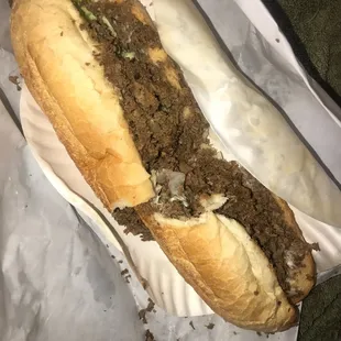 Steak and cheese.. I guess they forgot the cheese and added more steak. Ridiculous!