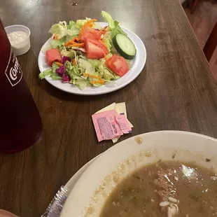 Side salad from a bag and Gumbo we returned